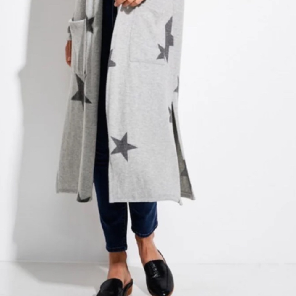 Star Print Brushed Long Cardigan